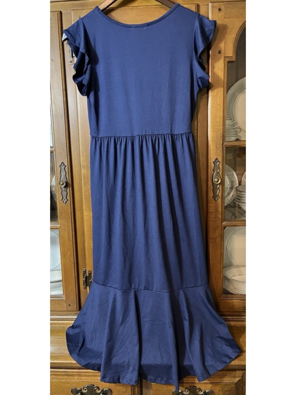 Reborn J Navy Blue Dress Women's Small Ruffle Hem & Sleeve Basic Capsule Modest